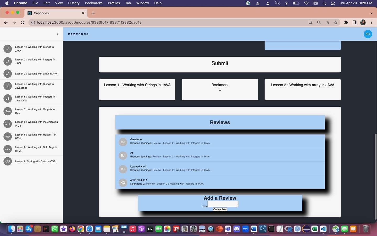 Dashboard with Module sidebar